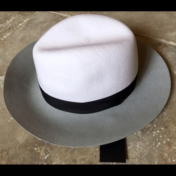 RAG & BONE WOOL FEDORA, SZ MEDIUM WHITE & GREY